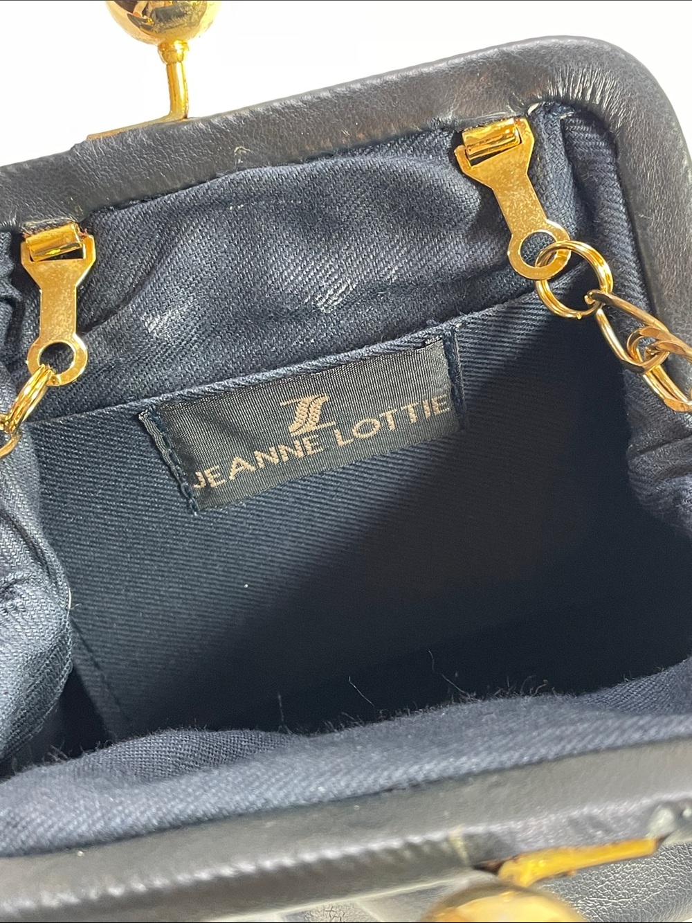 Jeanne Lottie Navy Leather Kiss-Lock Chain Crossbody Bag - Picture 11 of 15